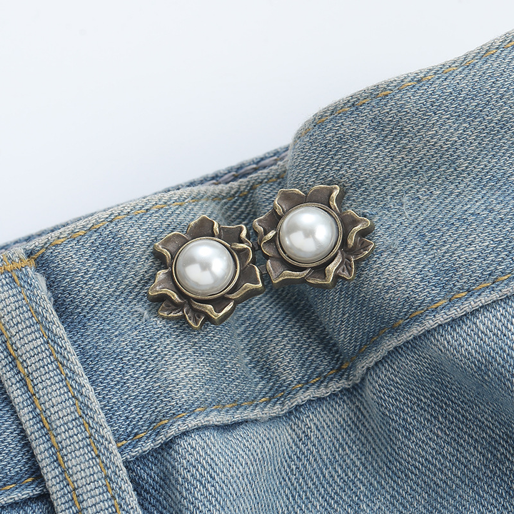 Pearl five-petal flower waist buckle-copper-alloy-1 pair
