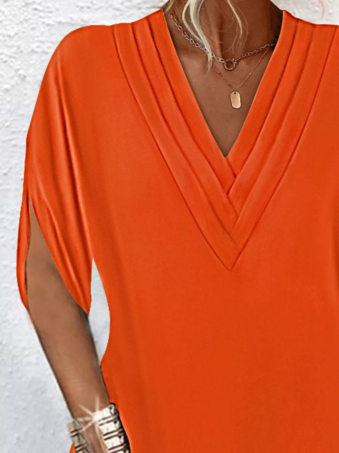 Full Size V-Neck Slit Sleeve Mini Dress Plus Size