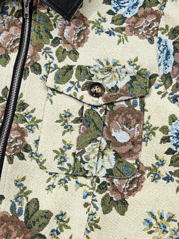 Floral Print Zip Up Contrast Collared Jacket