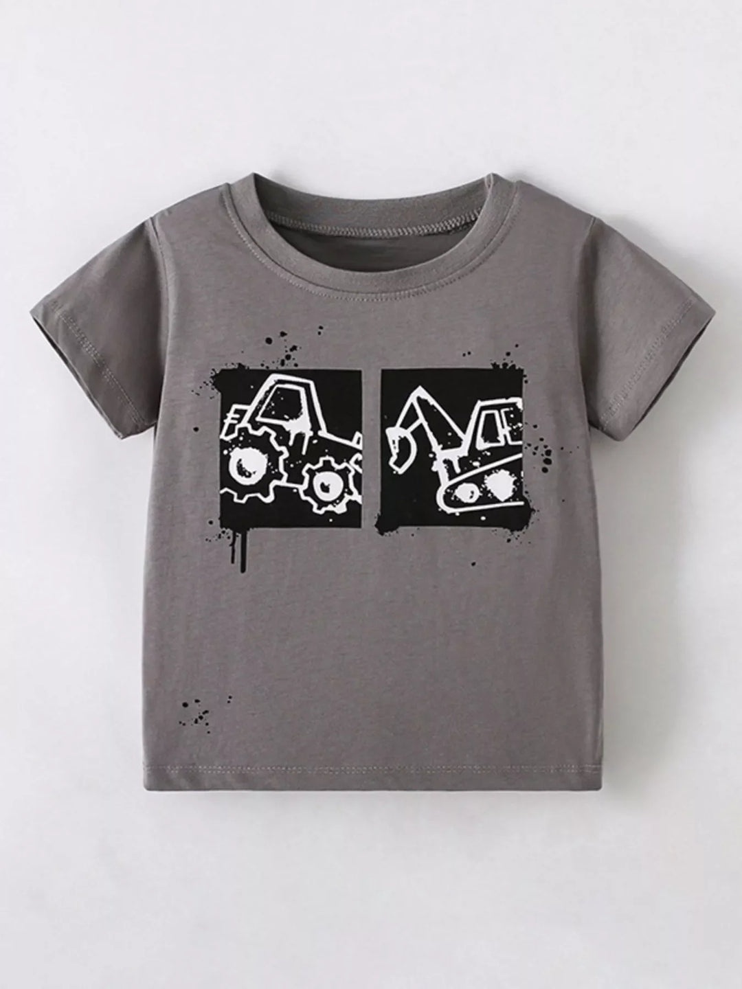 Children's Cartoon Vehicle Graphic Crew Neck Kids T-Shirt