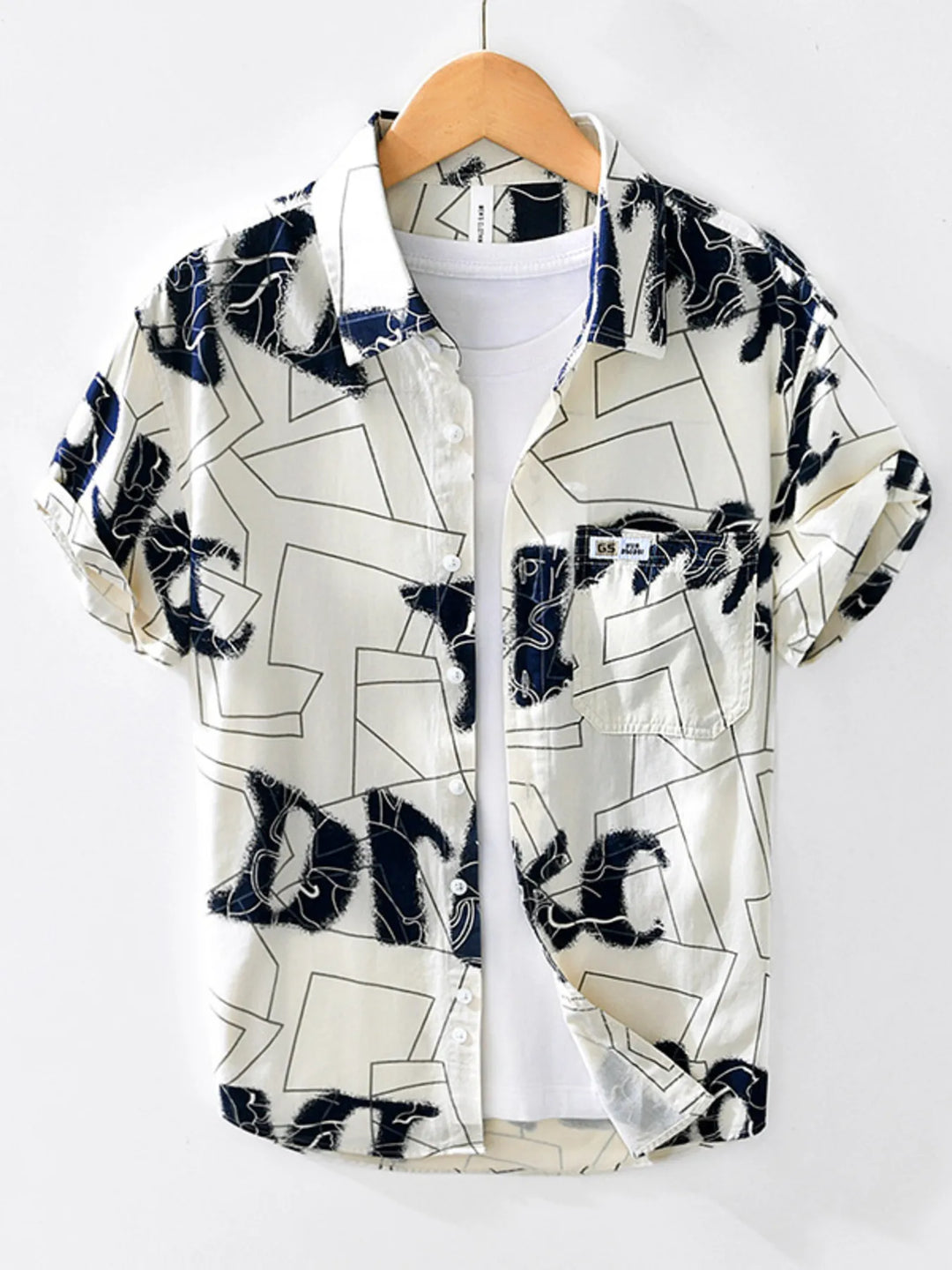 Men's Printed Button Up Short Sleeve Shirt