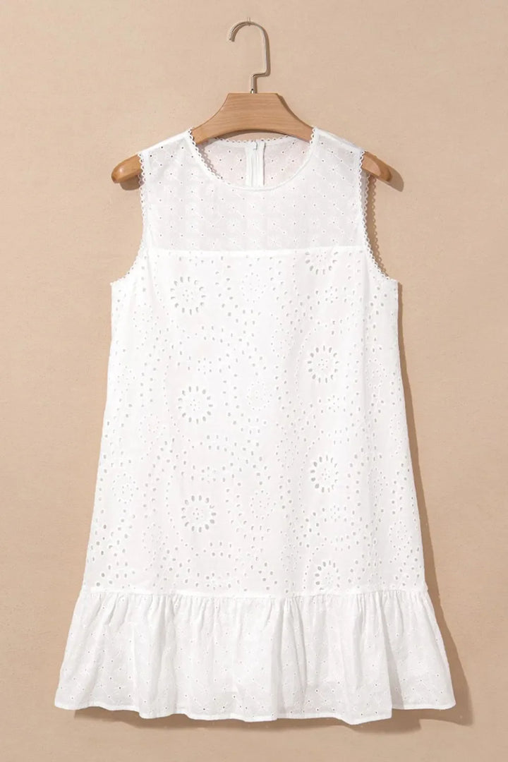 Floral Eyelet Embroidered Sleeveless Shift Dress