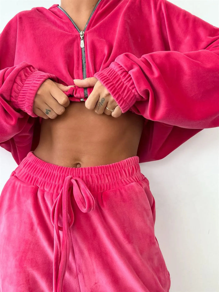 Zip Up Long Sleeve Top and Pants Set