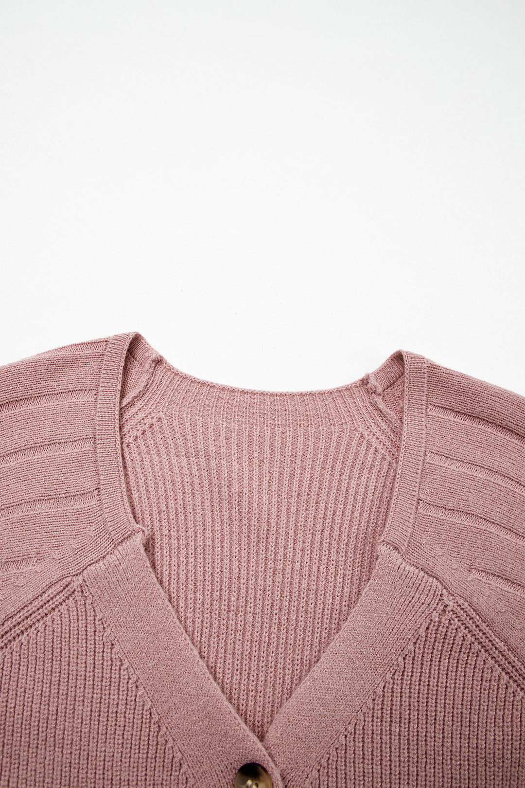 Light Pink Mixed Texture Knit Button V Neck Sweater Cardigan