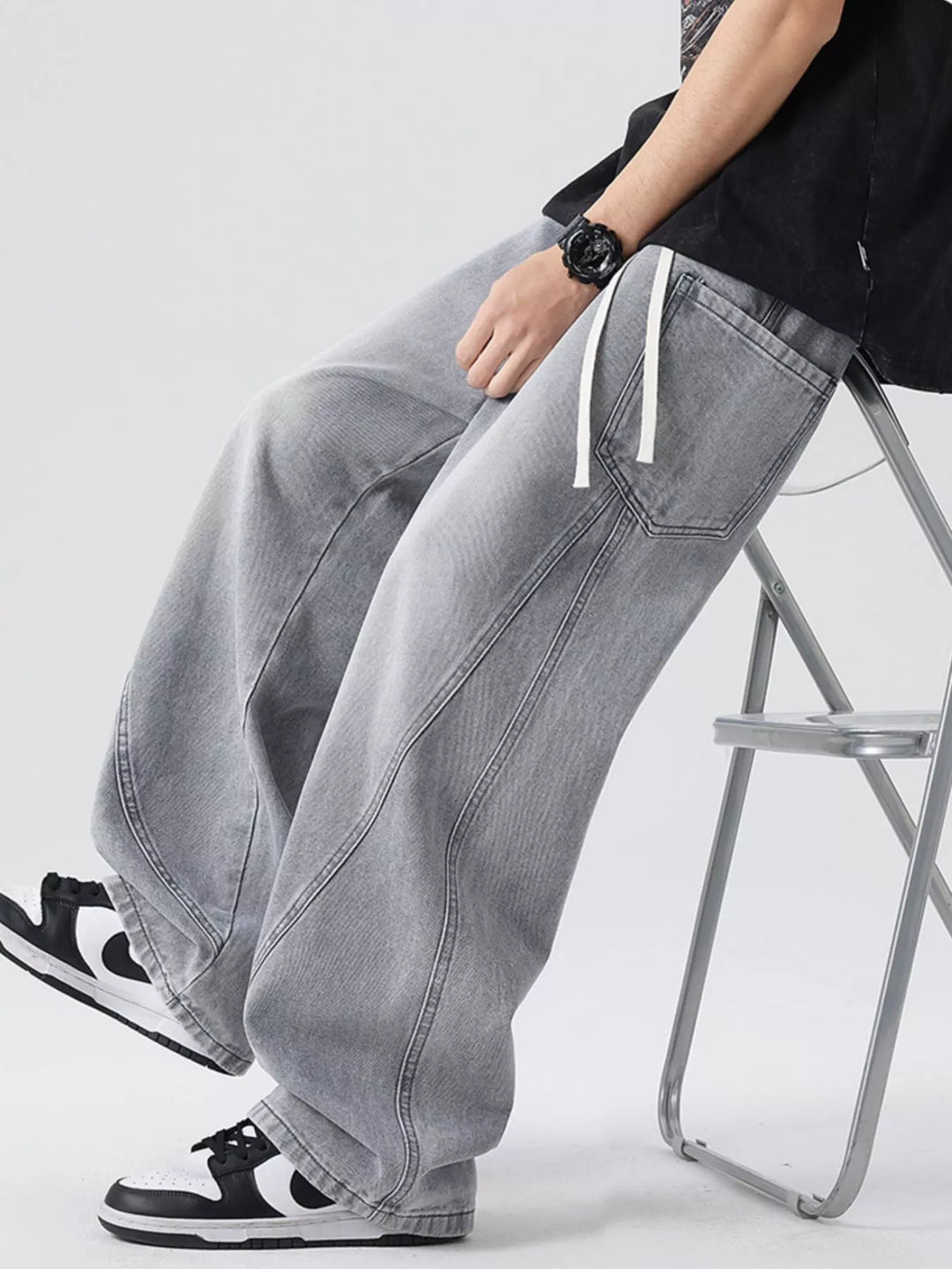 Men's Full Size Wide Leg Wash Denim Jeans Plus Size