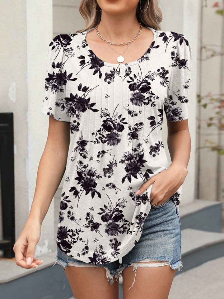 Floral Print Short Sleeve Blouse