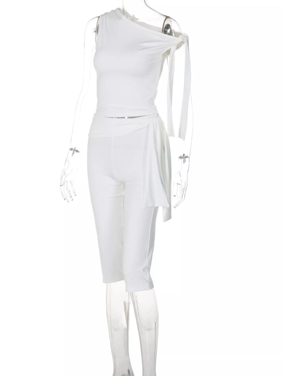 Tied One Shoulder Top and Capris Set