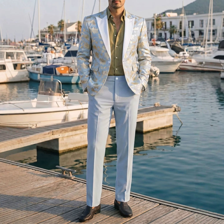 Mens Banquet Dress Gold-Embossed Suit Set