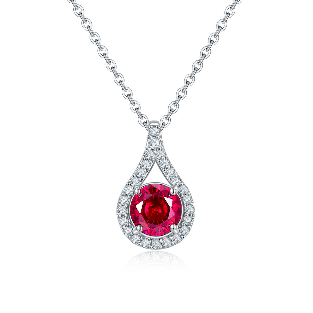 S925 Sterling Silver Teardrop Halo Necklace, 1ct Moissanite & Lab-Grown Ruby&Emerald, Platinum Plated Pendant With GRA Certificate Gift Box