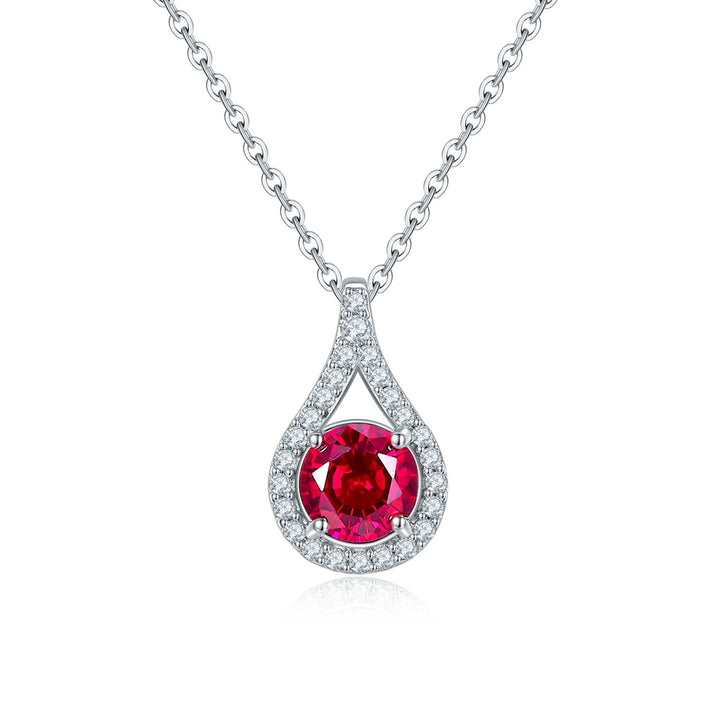 S925 Sterling Silver Teardrop Halo Necklace, 1ct Moissanite & Lab-Grown Ruby&Emerald, Platinum Plated Pendant With GRA Certificate Gift Box