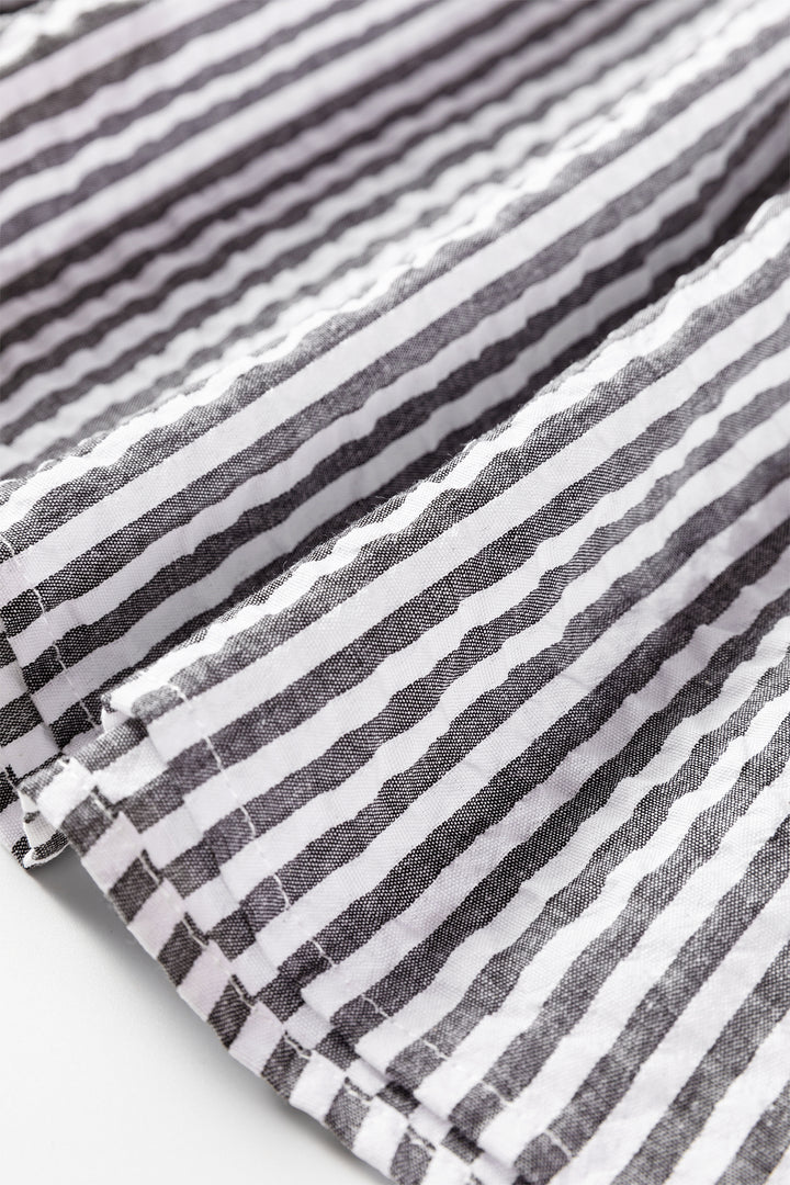 Dark Grey Striped Print Contrast Patchwork Detail Split Neck Blouse