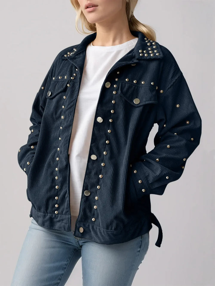 Studded Collared Neck Button Up Jacket