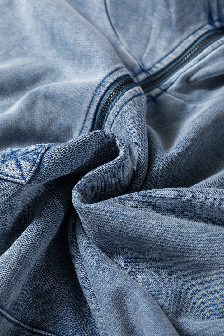 Half Zip Kangaroo Pocket Mineral Wash Baggy Hoodie