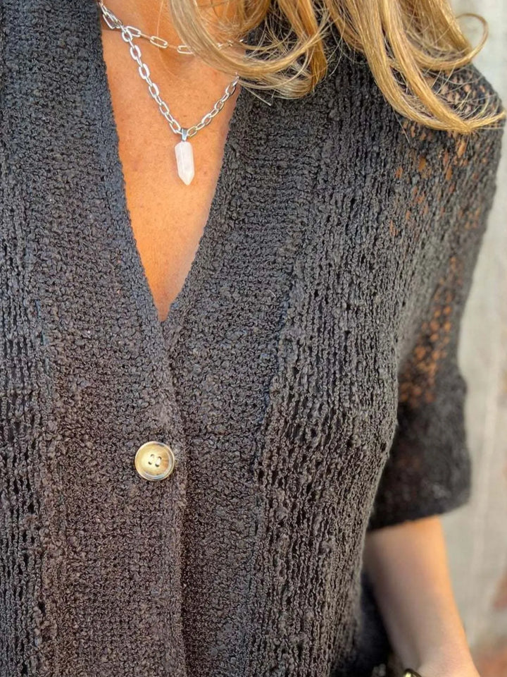 Full Size One Button Half Sleeve Cardigan Plus Size