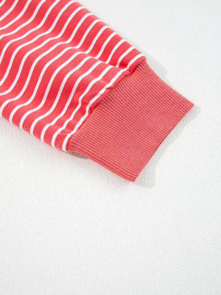 Striped Puff Sleeve Hoodie with Drawstring