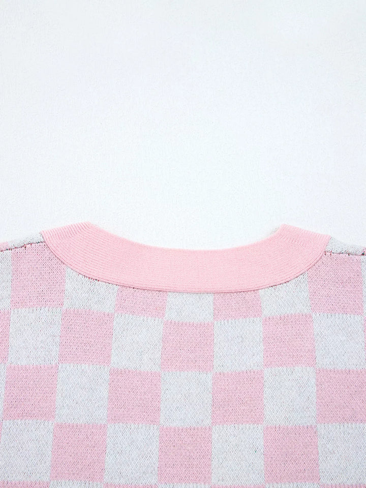 Christmas Tree Pattern Checkered Button V Neck Cardigan