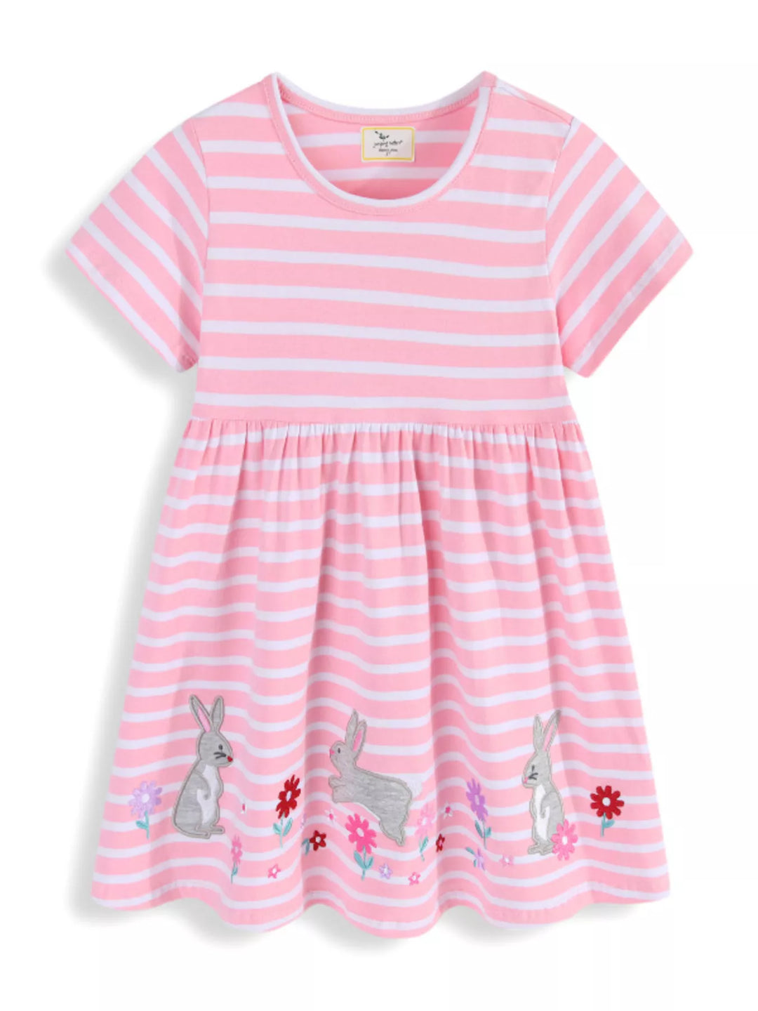 Children's Striped Bunny Embroidered Dress
