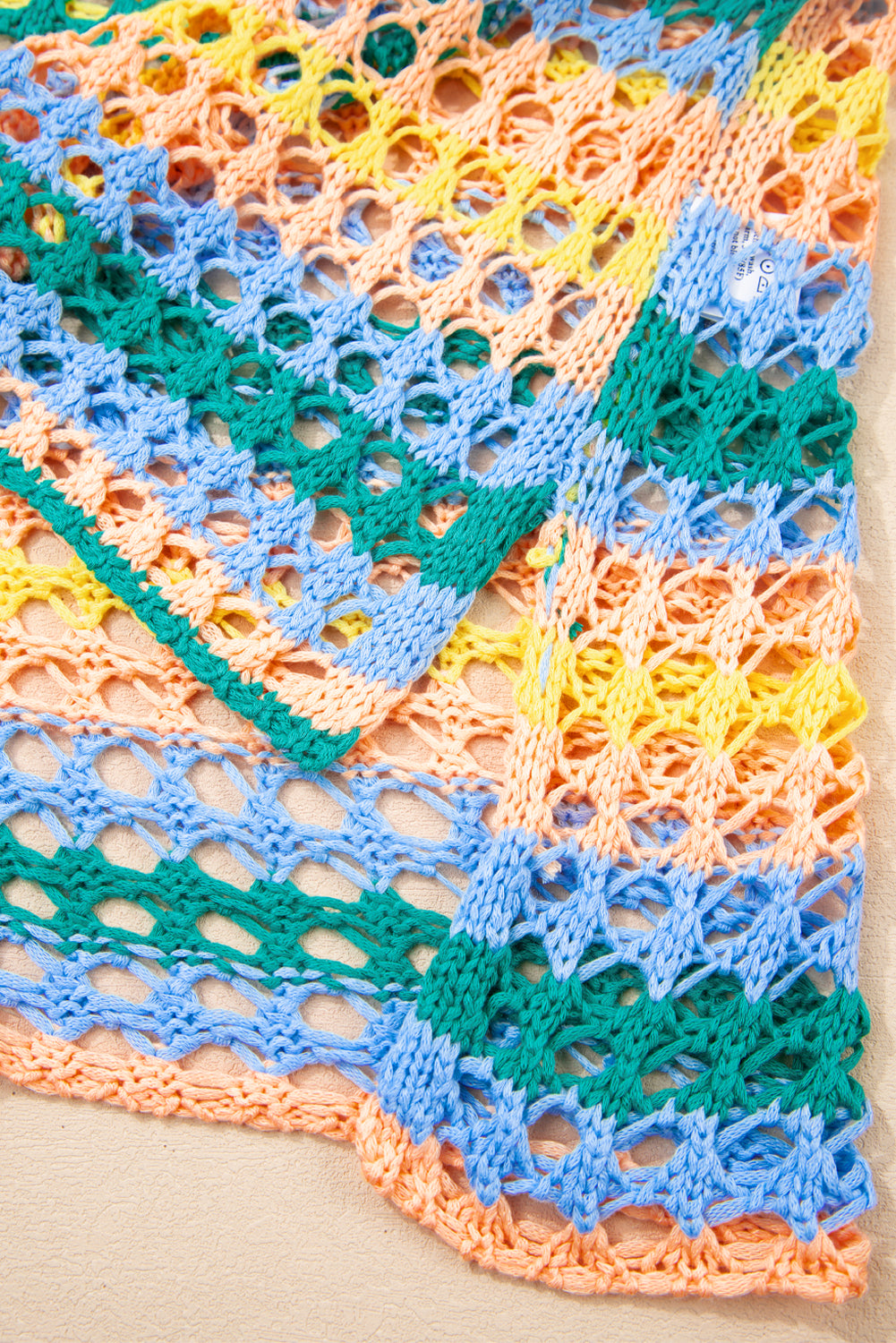 Beau Blue Multi Stripe Open Knit Sweater Beach Cover Up