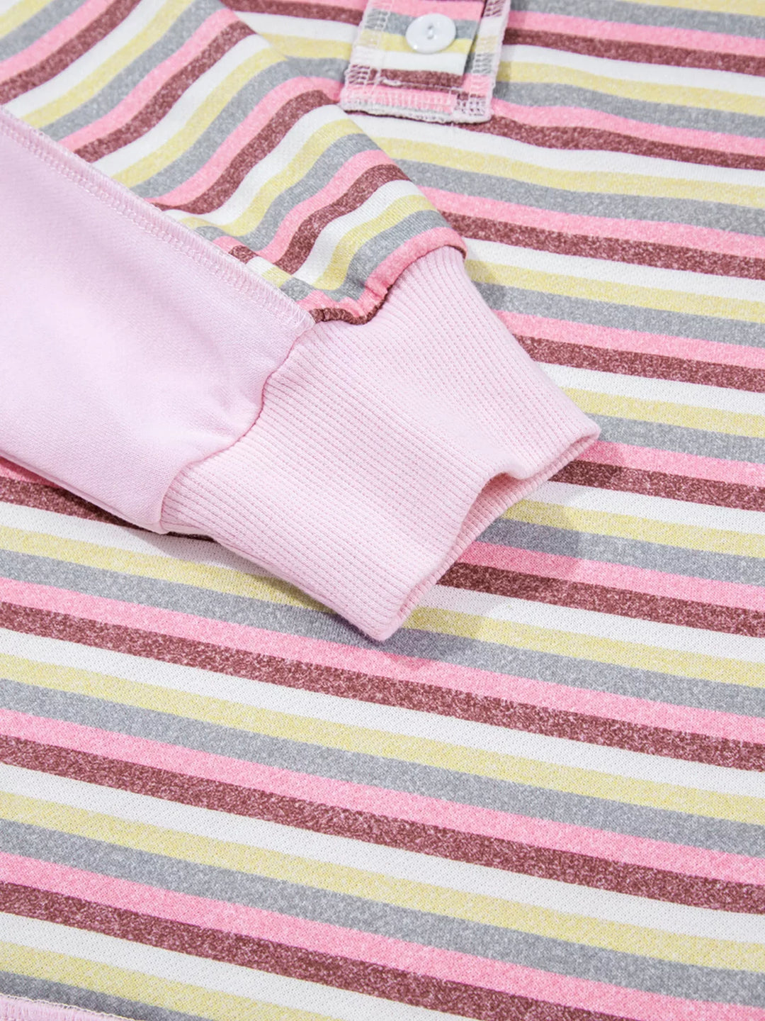 Exposed Seam Color Block Striped Patchwork Loose Henley Sweatshirt