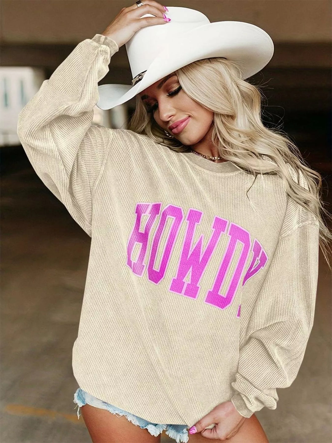 Full Size Howdy Round Neck Oversized Sweatshirt Plus Size