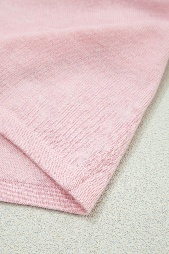 Strawberry Pink Lacy V Neckline Short Sleeve Sweater