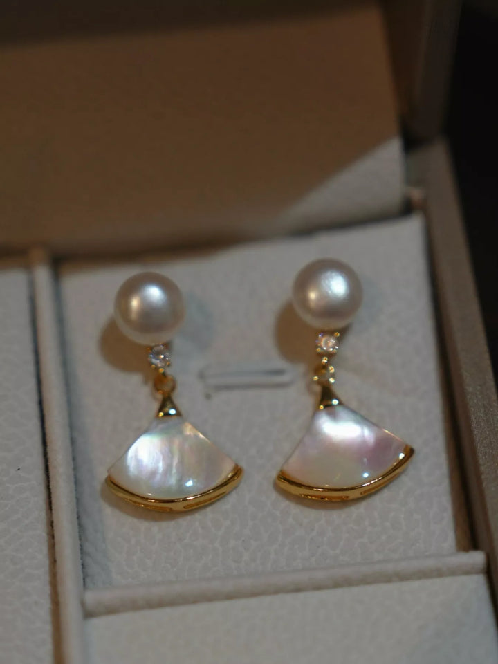 Fan-Shaped Pearl Drop Earrings