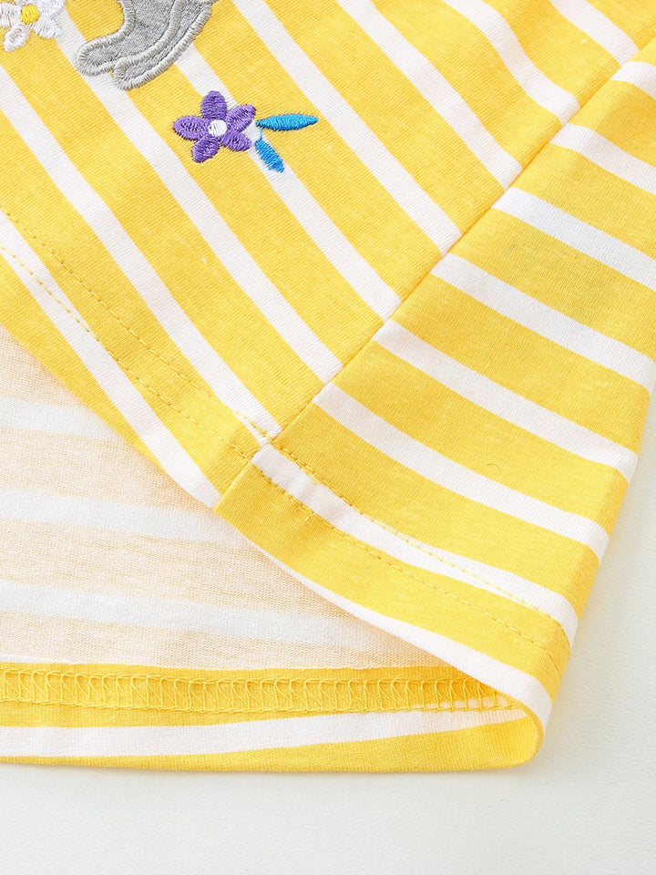 Children's Striped Bunny Embroidered Button-Front Dress