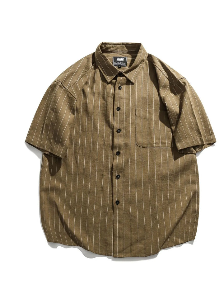 Men's Striped Button Up Short Sleeve Shirt