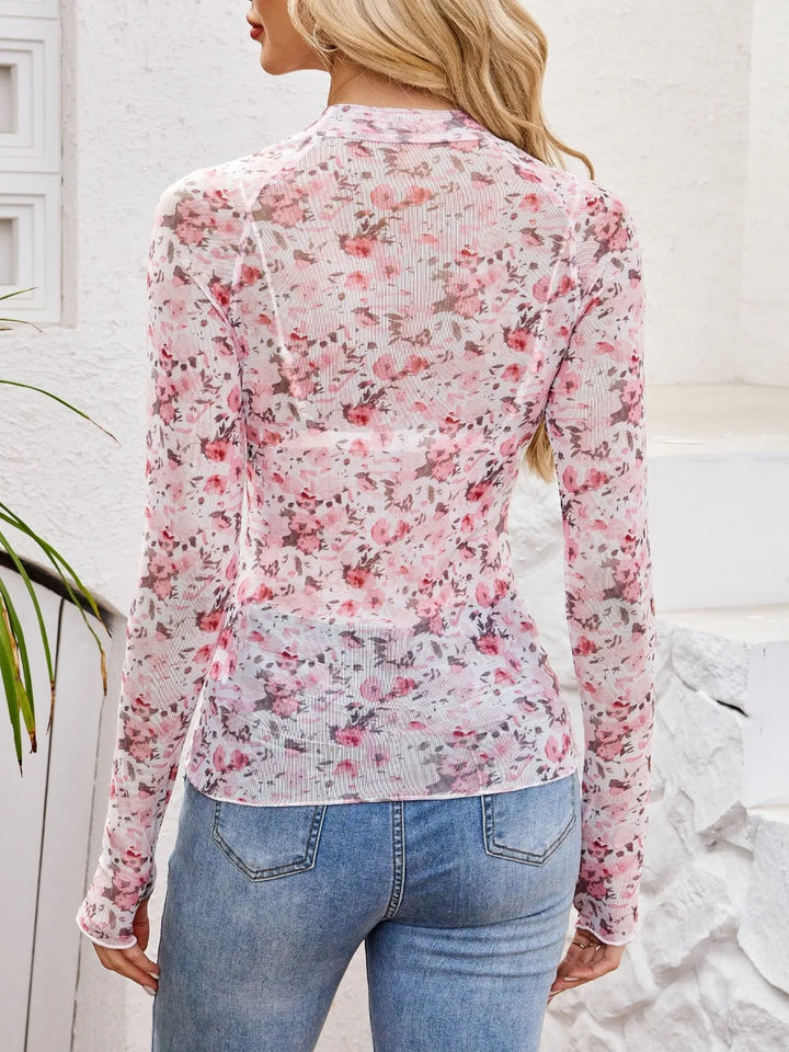 Floral Mock Neck Long Sleeve Top