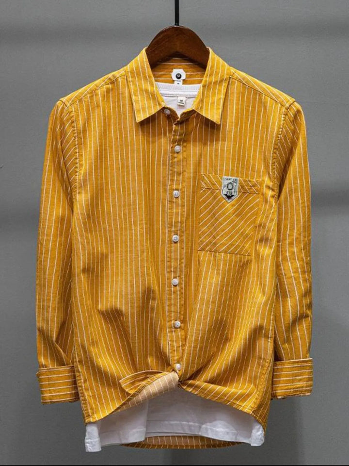 Men's Plus Size Striped Button Up Long Sleeve Shirt