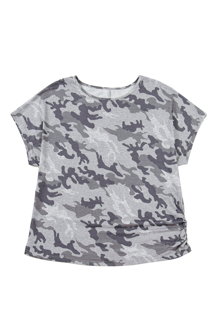 Gray Plus Size Camo Print Casual T Shirt