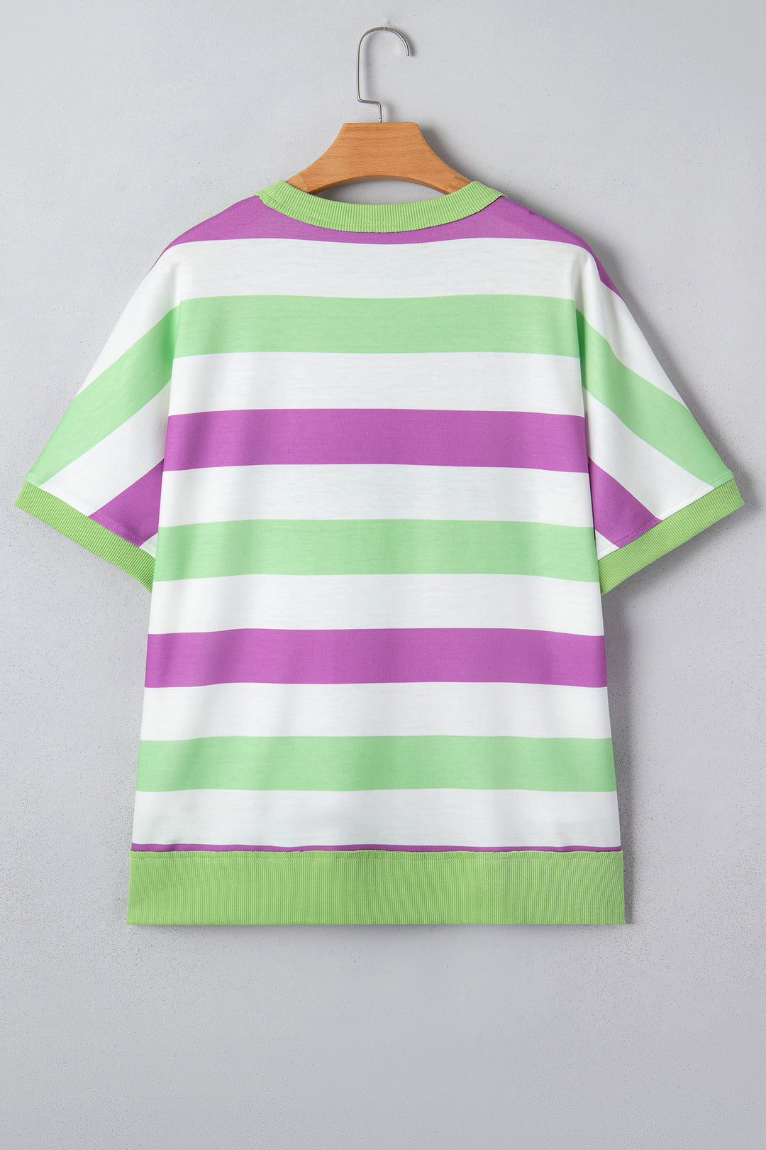 Green Stripe Lucky Clover Embroidered Graphic Dolman Loose Tee