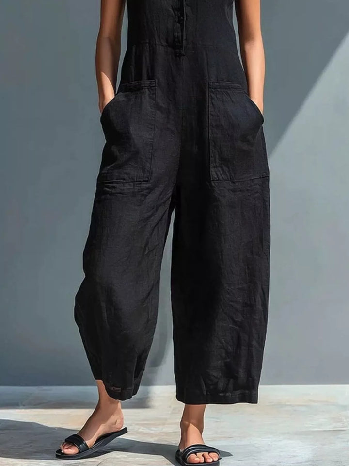 Full Size Button Front Sleeveless Jumpsuit Plus Size