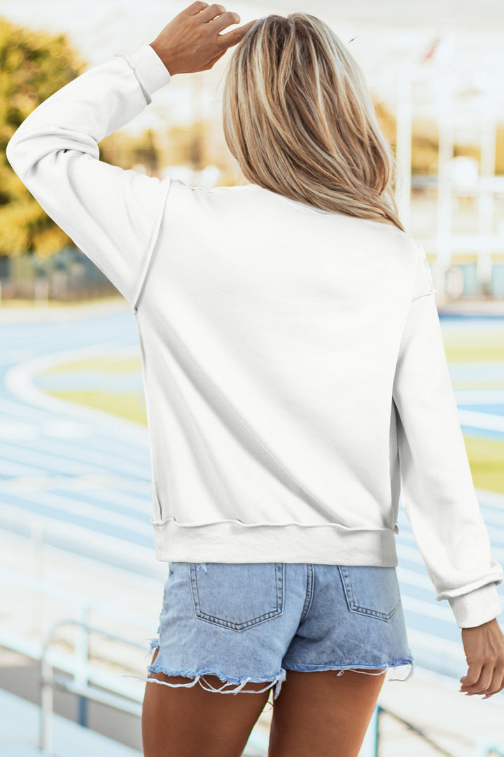 White Oversize Drop Shoulder Reversible Mock Neck Sweatshirt