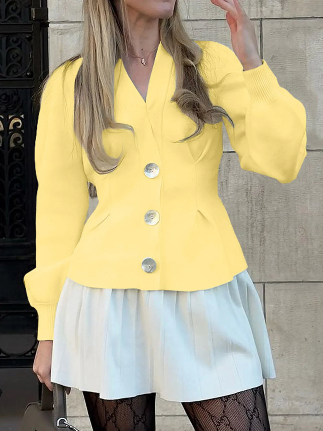 Button-Up V-Neck Knit Cardigan