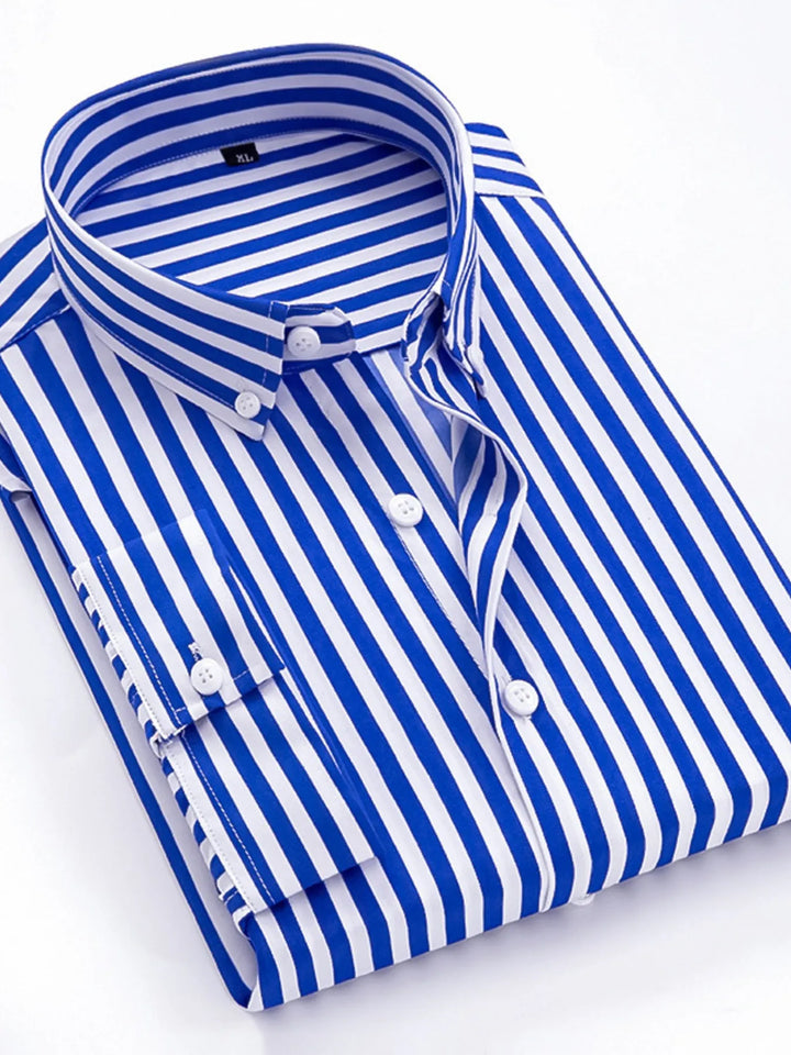 Men's Plus Size Striped Button Up Long Sleeve Shirt