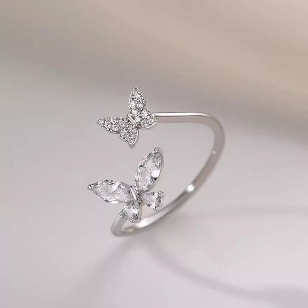 925 Sterling Silver Zircon Butterfly Open Ring