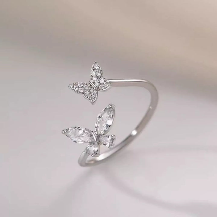 925 Sterling Silver Zircon Butterfly Open Ring