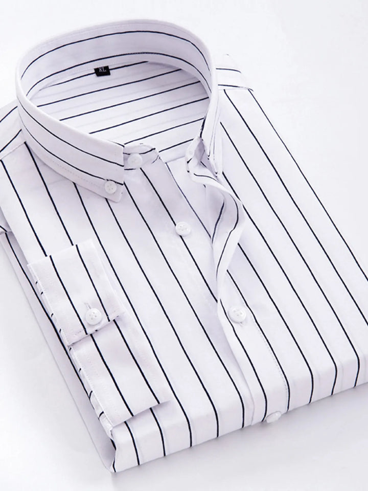 Men's Plus Size Striped Button Up Long Sleeve Shirt