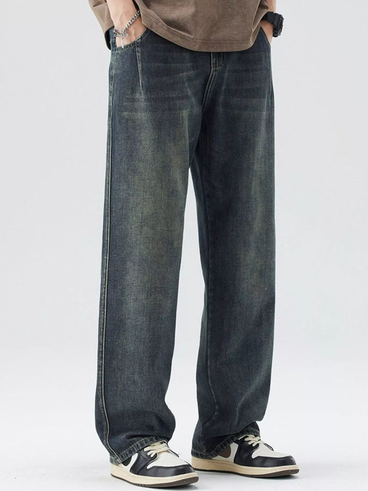 Men's Washed Wide Leg Relaxed Fit Jeans