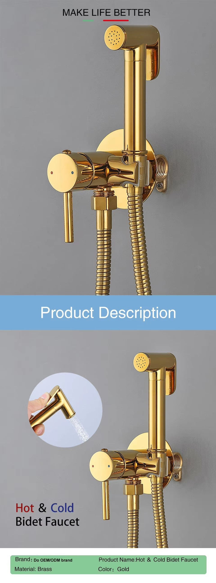 Brass Hot & Cold Toilet Bidet Sprayer Set