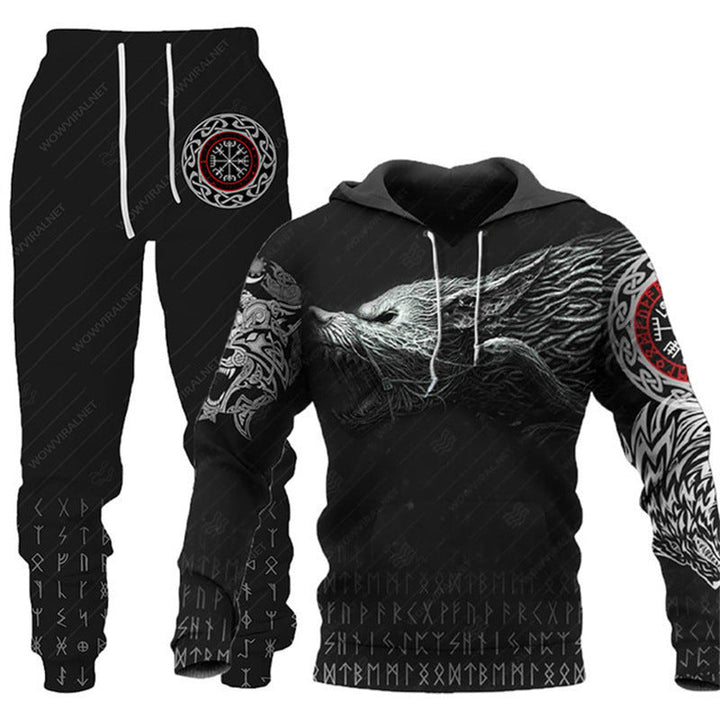 Animal-print Hooded Pullover Sweatshirt And Menswomens Sportswear Set