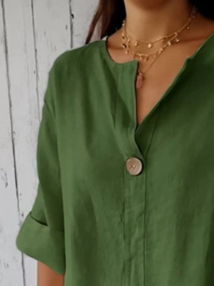 Full Size Linen Blend Notched Blouse Plus Size