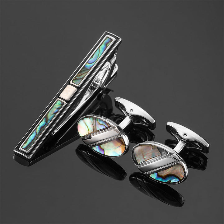 Gold And Silver Black Crystal Rose Enamel Pattern Batch Flower Tie Clip Cuff Buckle Set