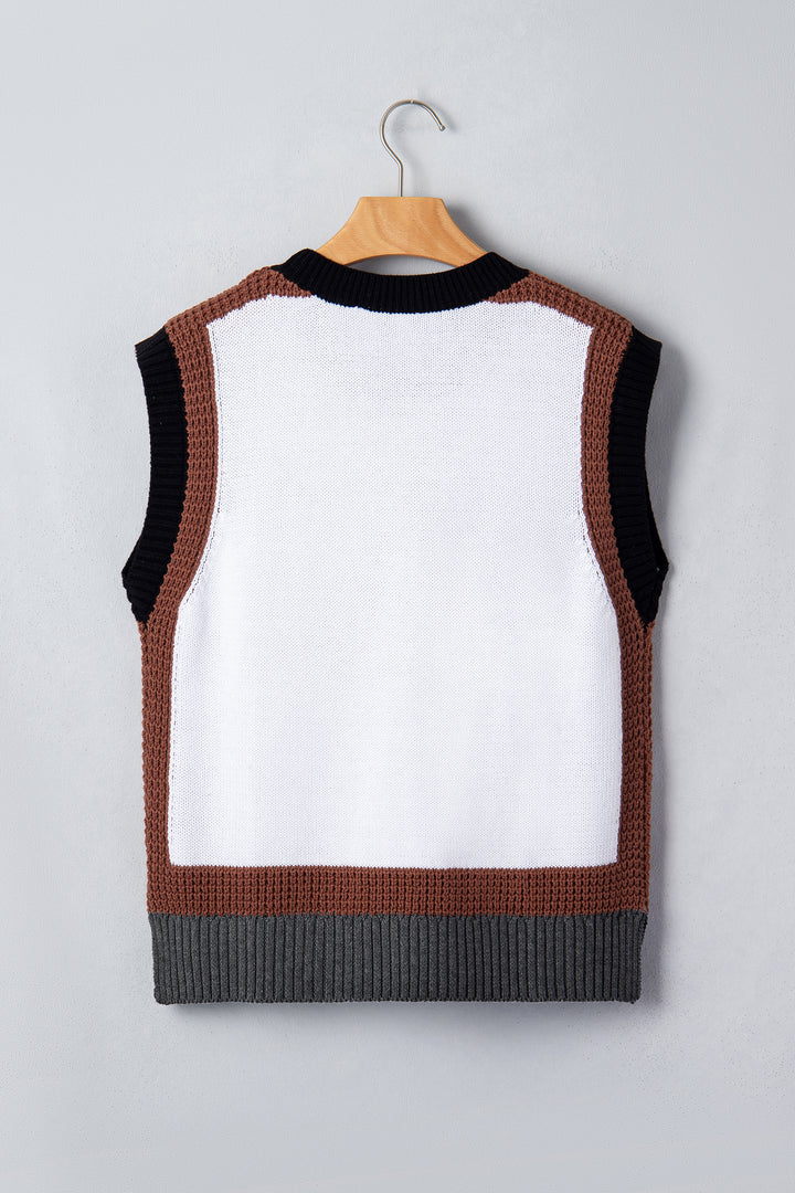 White Western Horse Head Colorblock Trim Sweater Vest