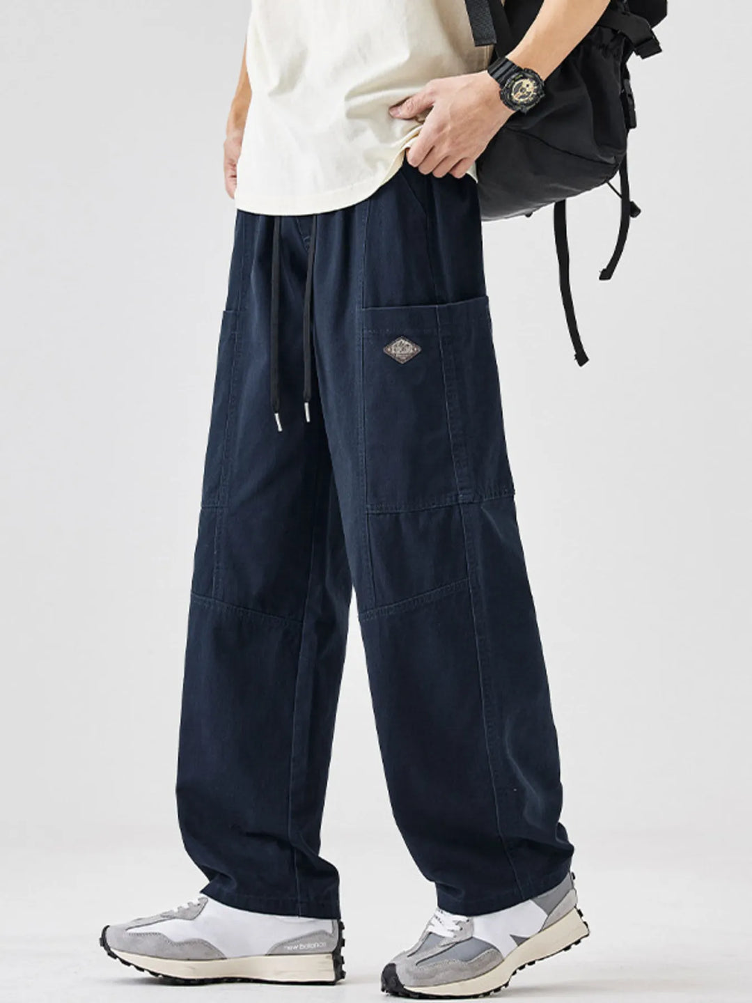 Men's Plus Size Casual Wide-Leg Drawstring Pants