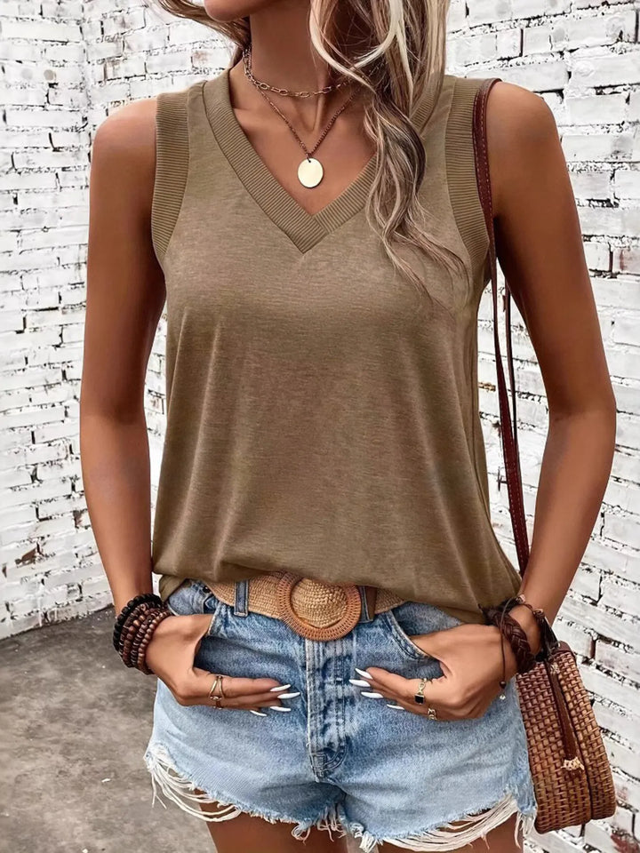 Breathable V-Neck Ribbed-Band Tank Top