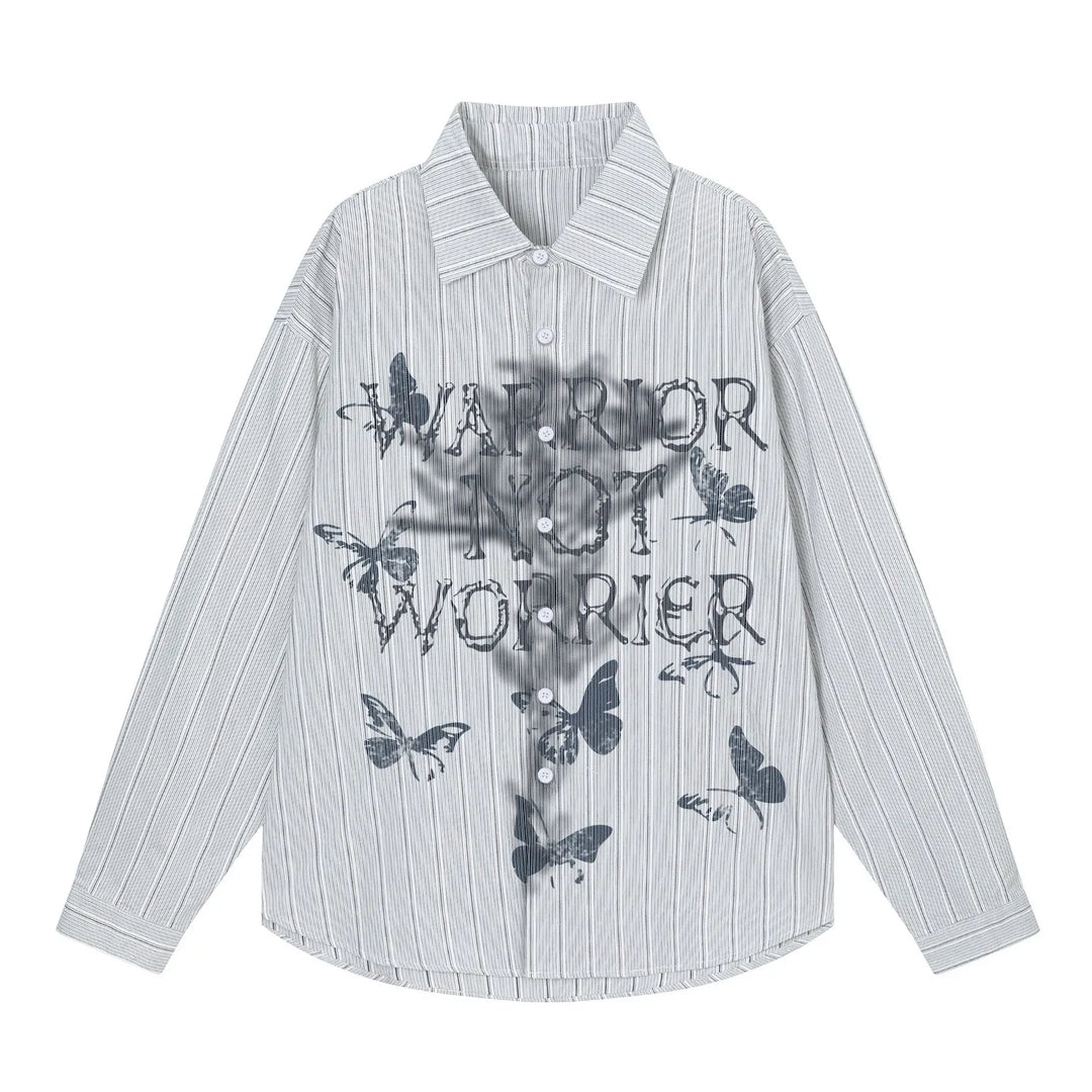 Men's Butterfly Print Striped Long Sleeve Casual Shirt