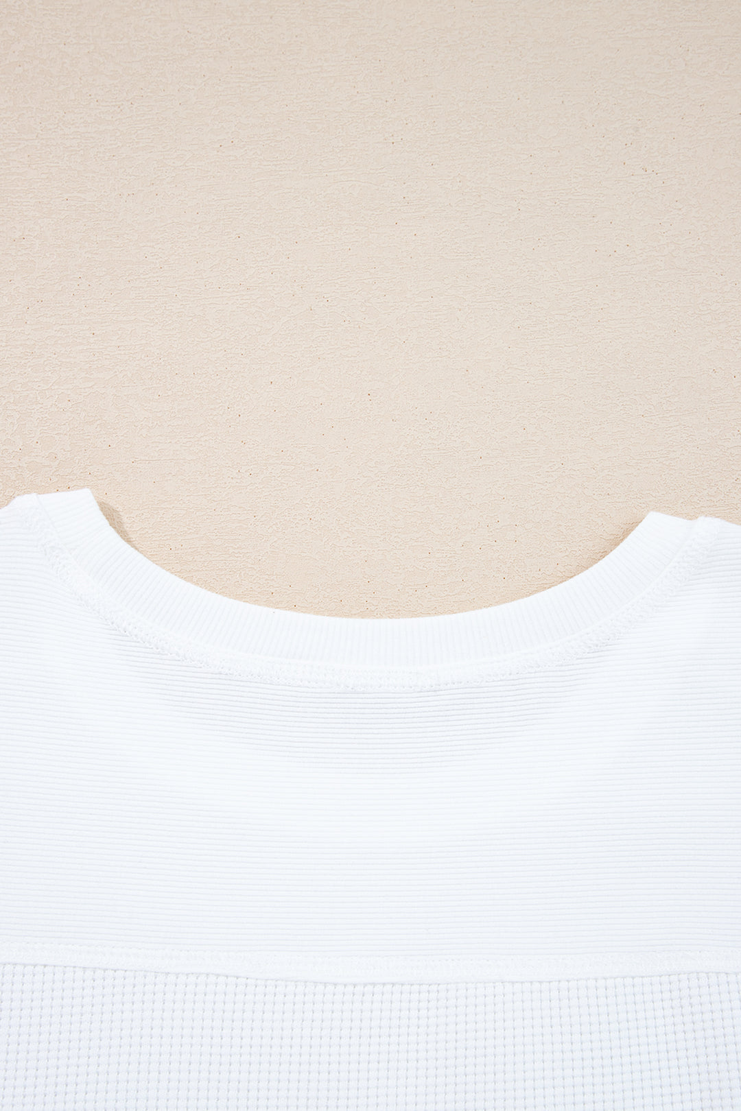 White Solid Color Waffle Ribbed Patchwork Dolman Sleeve Oversize Knit Top