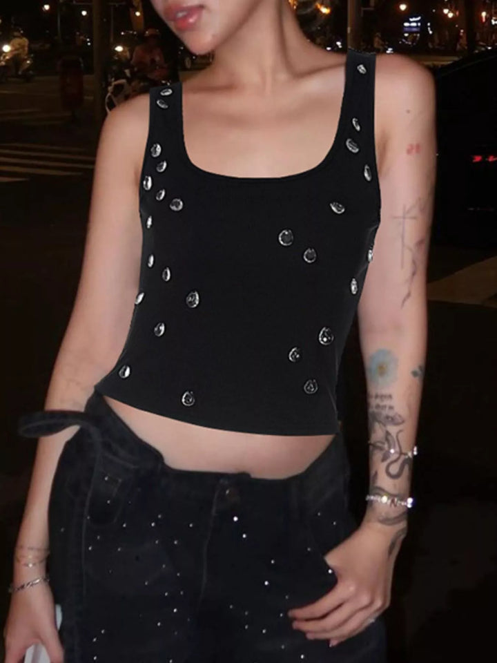 Bead Embellished Square Neck Tank